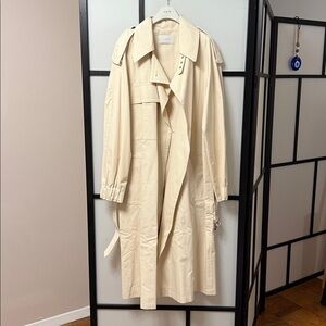 LVIR Beige Belted Cotton Trench Coat Gathered Back Detail - Size S